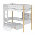 Pat copii Casa alb/natur canapea si birou dedesubt 90x200 cm Flexa White