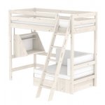 Pat copii inalt alb cu birou, canapea extensibila si scara inclinata Flexa Classic