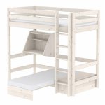 Pat copii inalt alb cu canapea extensibila si scara dreapta Flexa Classic