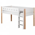 Pat semi-inalt alb cu scara dreapta si picioare natur Flexa White