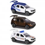 Set Majorette Dacia Duster masina alb albastru, masina maro si masina de politie