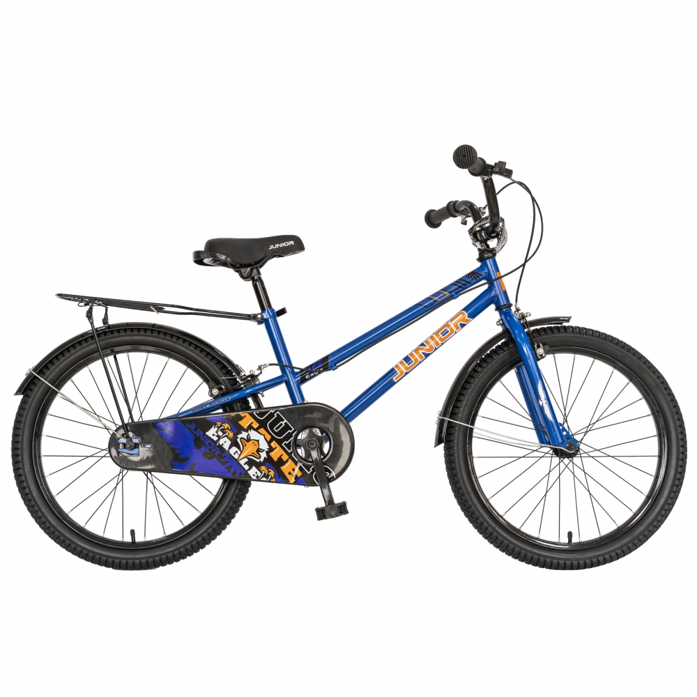 Bicicleta copii 20 Junior J2001B cadru otel si portbagaj culoare albastru negru 7-10 ani