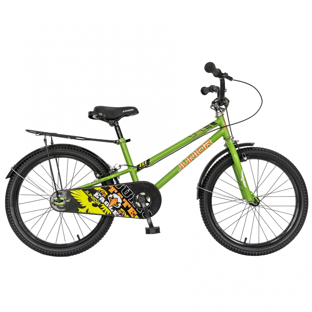 Bicicleta copii 20 Junior J2001B cadru otel si portbagaj culoare verde negru 7-10 ani