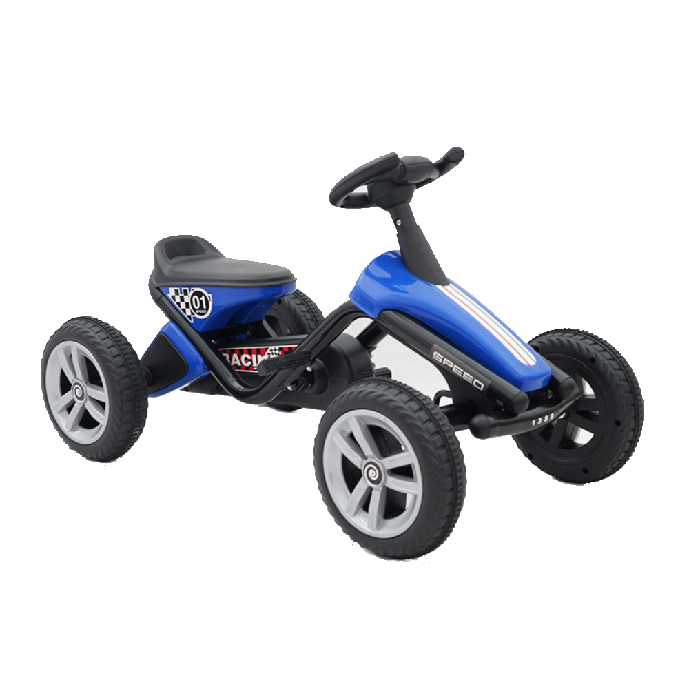 Kart cu pedale si roti din cauciuc EVA Go Kart Racing Blue