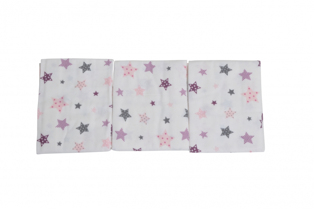 Set 3 scutece din finet 80x80 cm Nichiduta Pink and Grey Stars - 1 | YEO