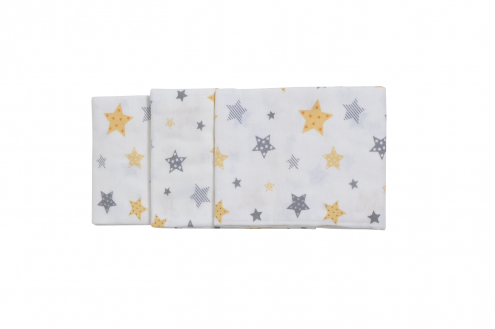 Set 3 scutece din finet 80x80 cm Nichiduta Yellow and Grey Stars