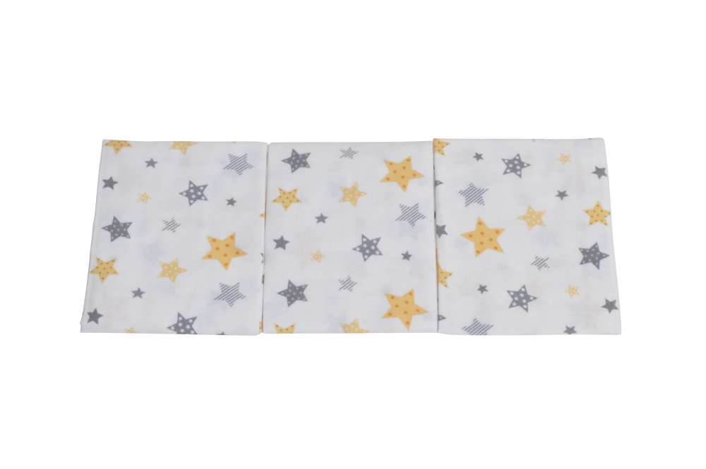 Set 3 scutece din finet 80x80 cm Nichiduta Yellow and Grey Stars - 1 | YEO