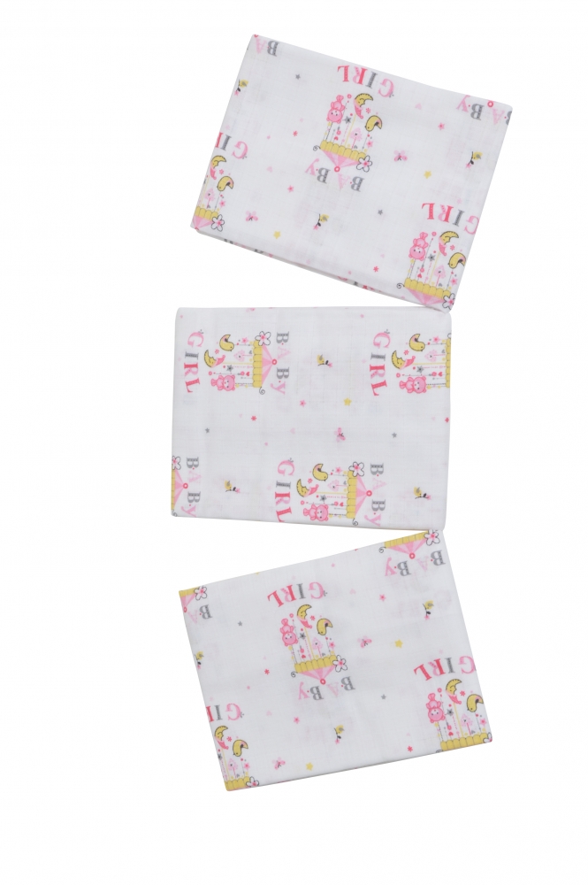 Set 3 scutece muselina din bumbac organic 100 Nichiduta Baby Girl - 1 | YEO