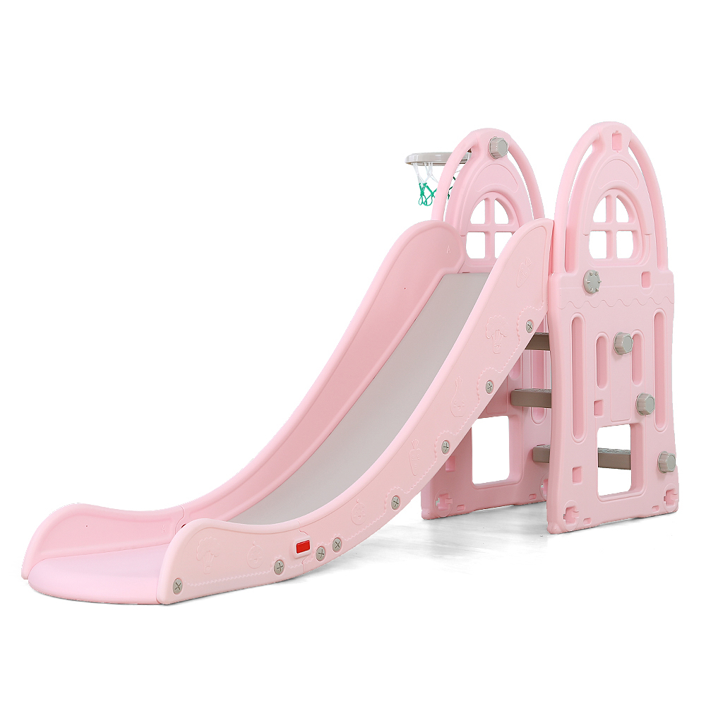 Tobogan pentru copii cu cos de baschet Nichiduta Garden Happy Slide Pink baschet Jucarii de exterior