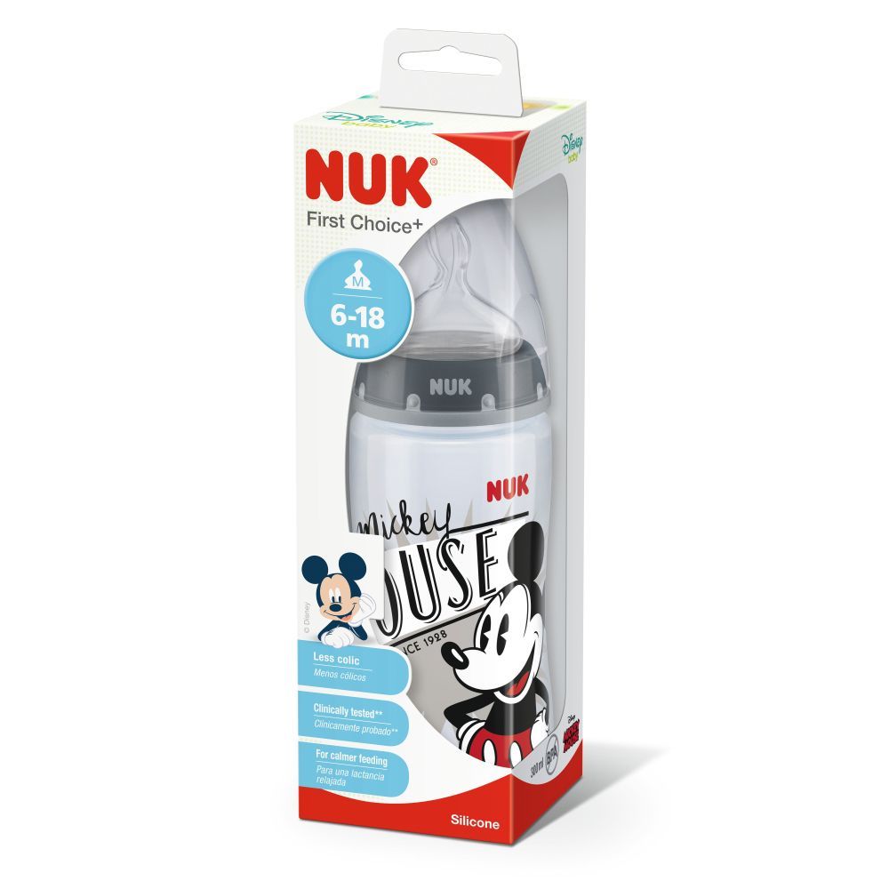 Biberon Nuk First Choice 300 ml tetina silicon Mickey gri 6-18 luni