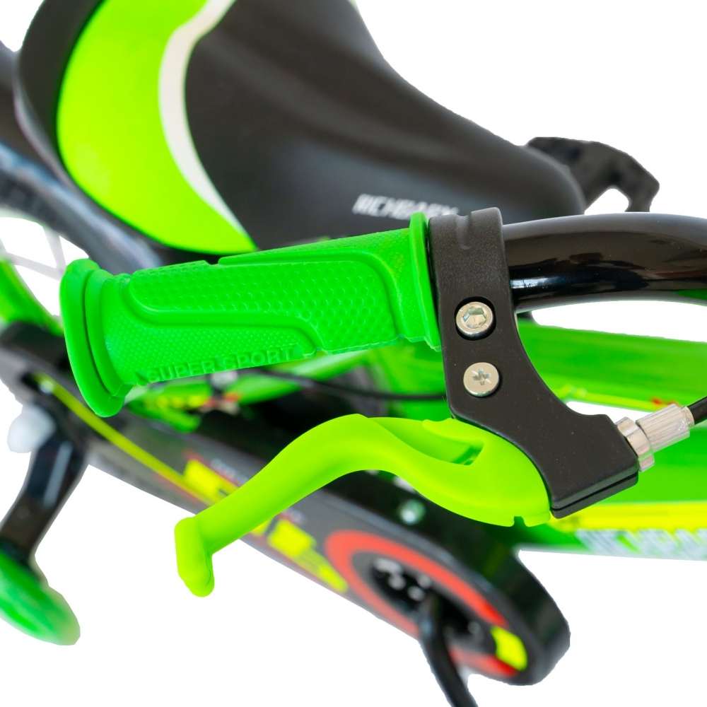 Bicicleta baieti rich baby 16 r1607a c-brake otel roti ajutatoare cu led 4-6 ani verdenegru