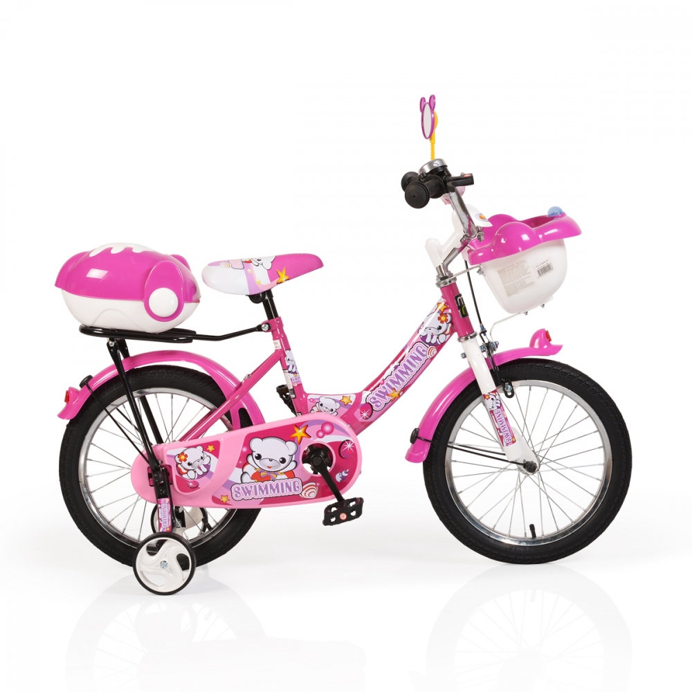 Bicicleta pentru copii cu roti ajutatoare Swimming Pink 16 inch ajutatoare