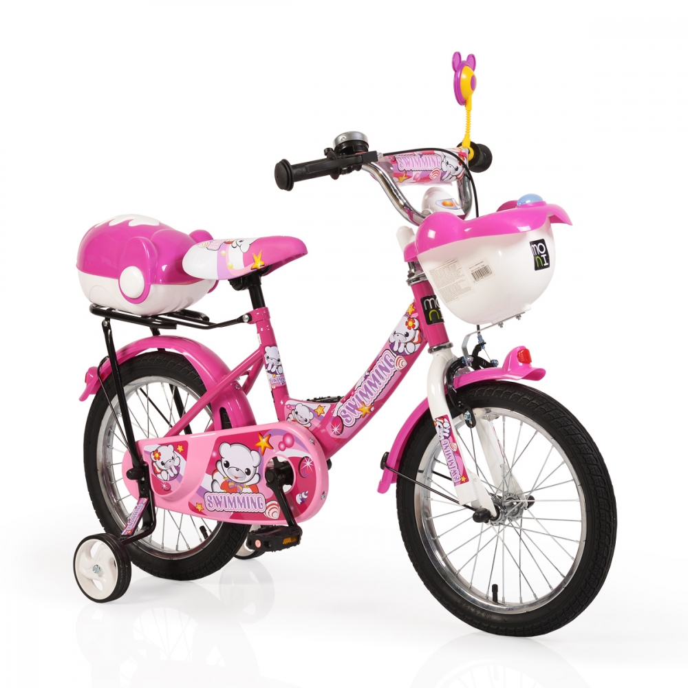 Bicicleta pentru copii cu roti ajutatoare Swimming Pink 16 inch - 1