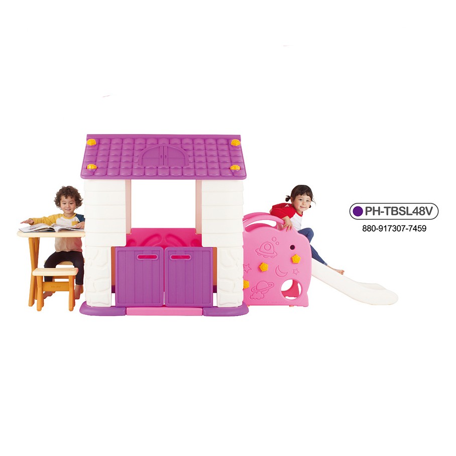 Casuta copii 3 in 1 deluxe cu tobogan masuta si bancute Edu Play Violet - 1 | YEO