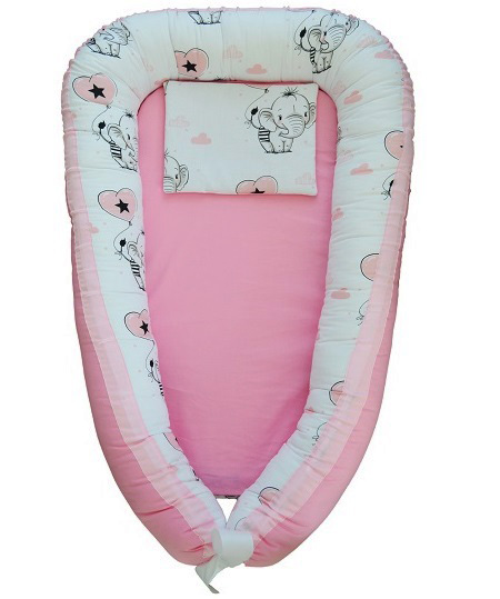 Cuib bebelusi ingrids fabrics elefant cu balon roz bumbac 100