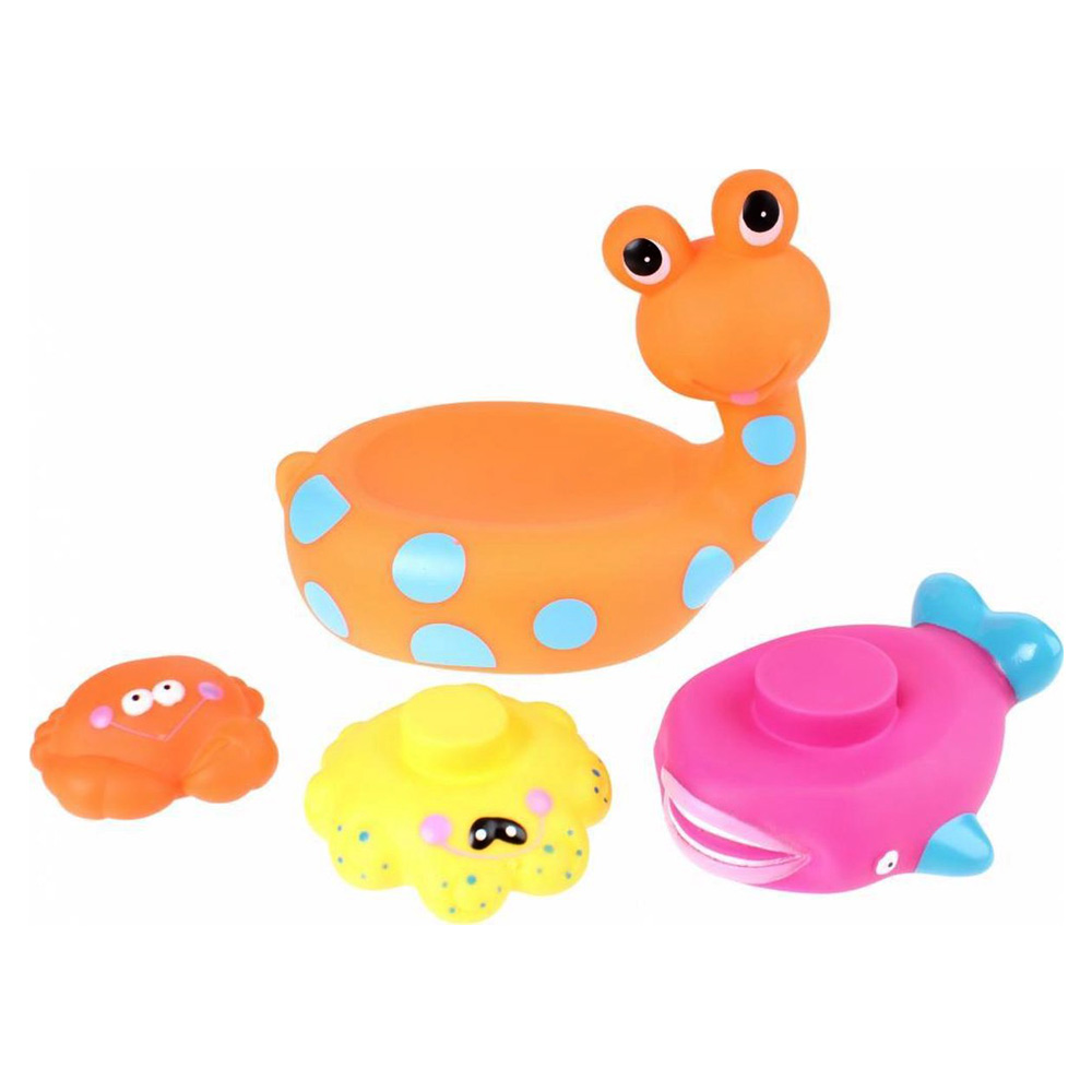 Jucarie de baie melc cu 3 animale marine Eddy Toys portocaliu Animale imagine noua responsabilitatesociala.ro