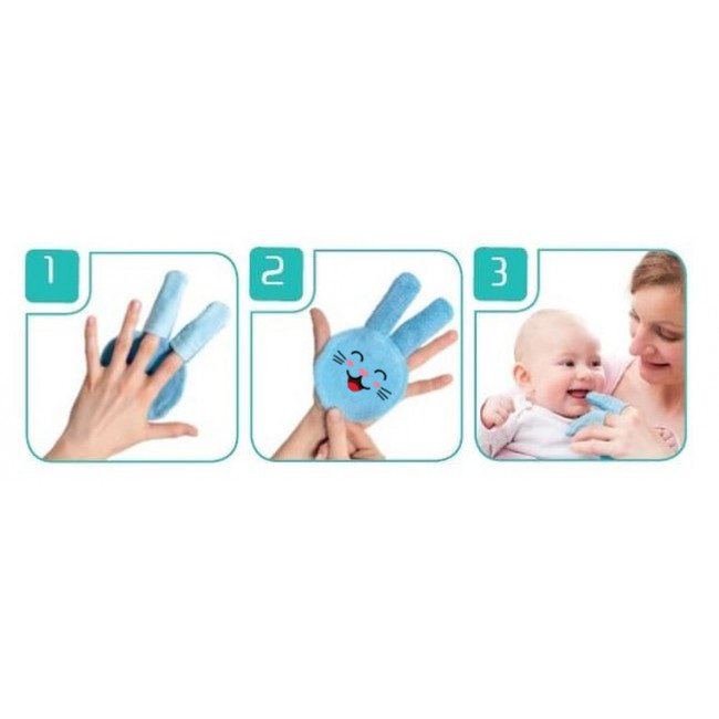 Periuta de dinti pentru folosire pe deget BabyJem Rabbit Glove Blue