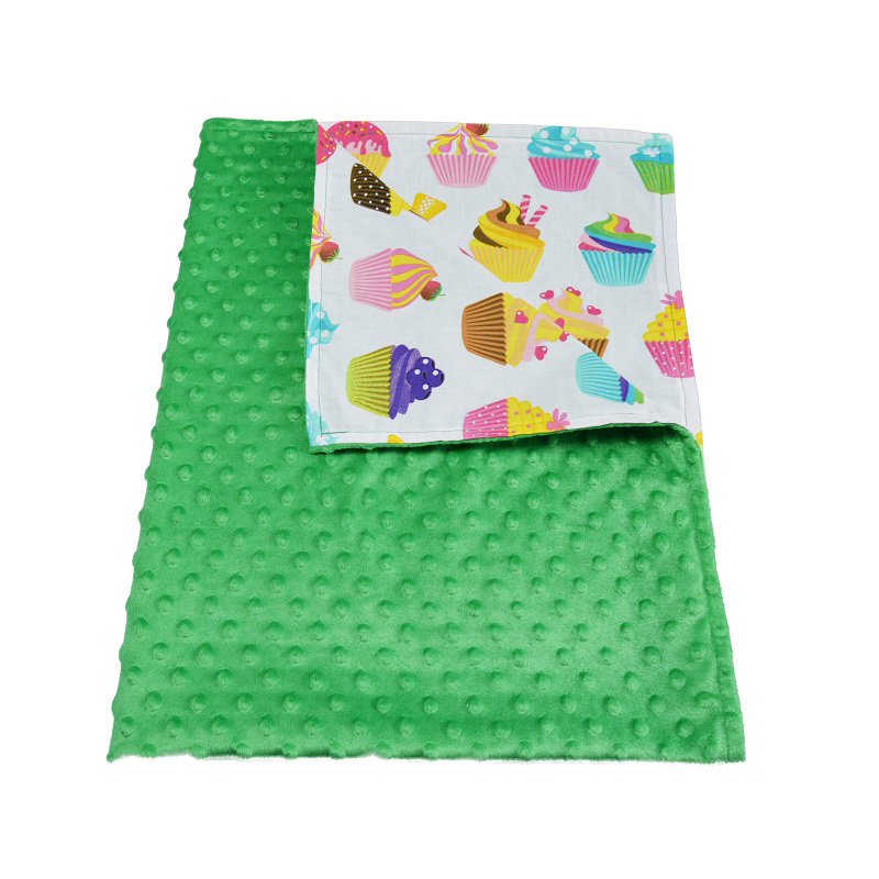 Paturica bebelusi ingrids fabrics bumbac plush minky dots briose verde 75x95 cm