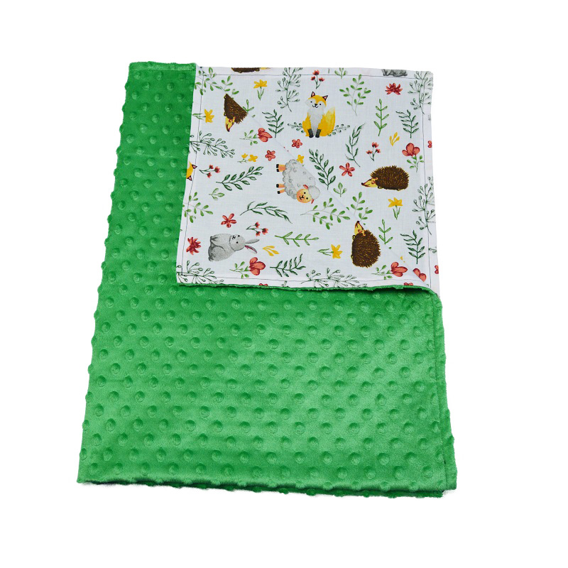 Paturica bebelusi ingrids fabrics bumbac plush minky dots campie verde 75x95 cm