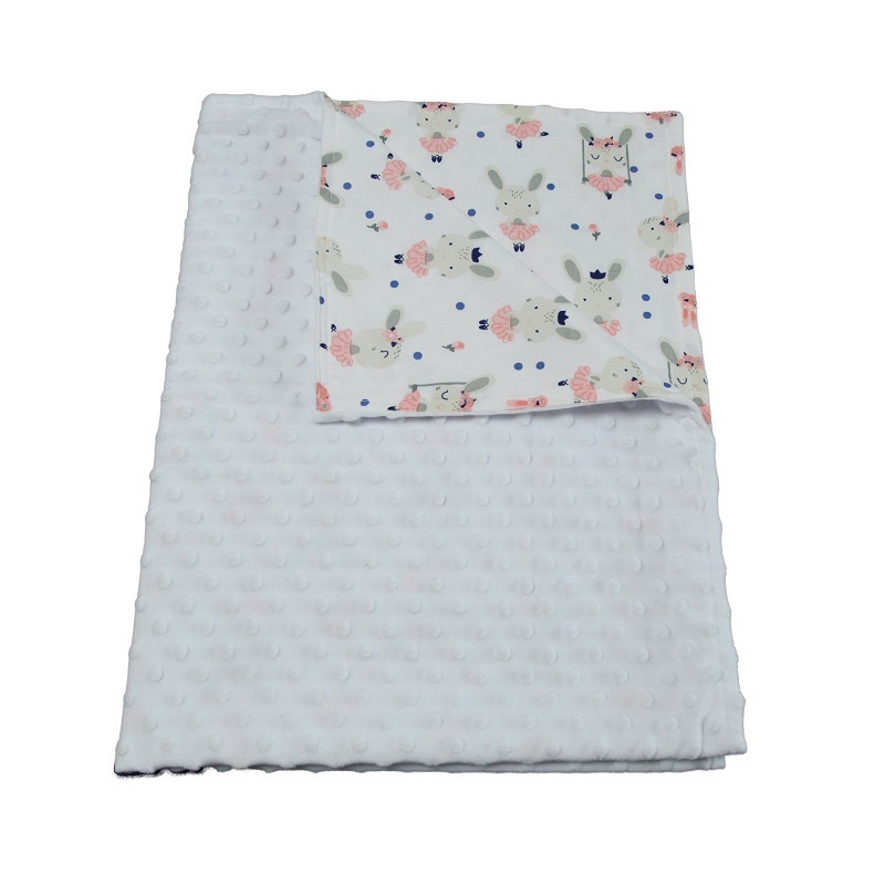 Paturica bebelusi Ingrids Fabrics bumbac plush minky dots Iepurila balerina alb 75x95 cm