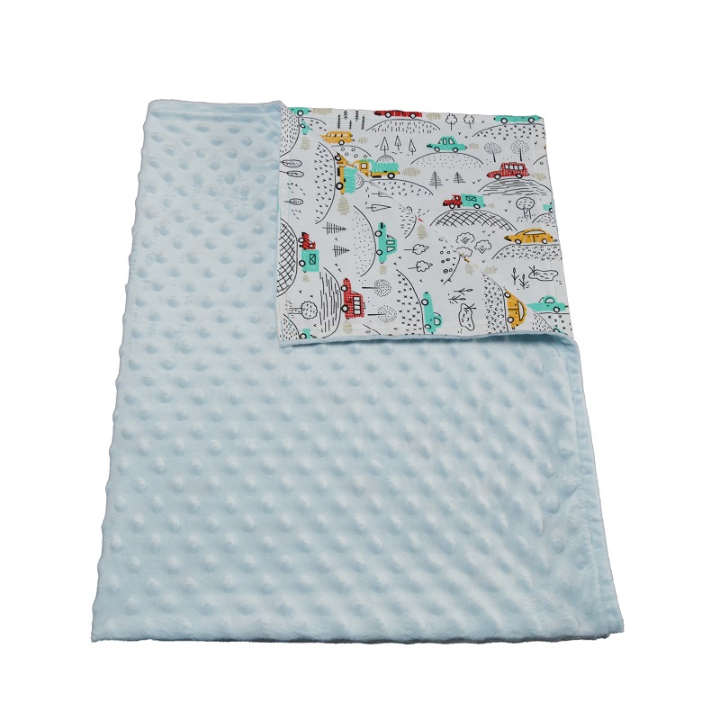 Paturica bebelusi ingrids fabrics bumbac plush minky dots masinute blue 75x95 cm