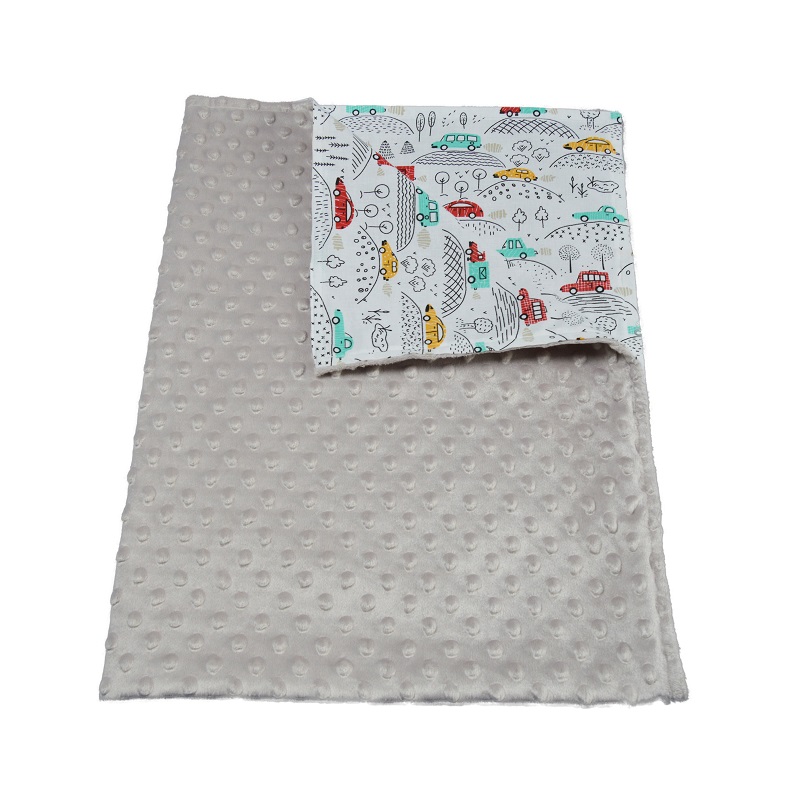 Paturica bebelusi ingrids fabrics bumbac plush minky dots masinute gri 75x95 cm