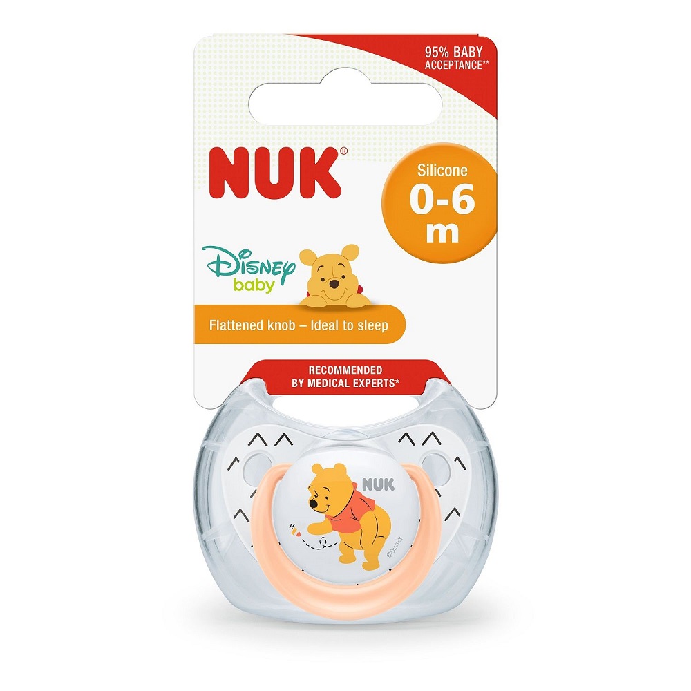 Suzeta Nuk Disney Winnie silicon M1 orange 0-6 luni