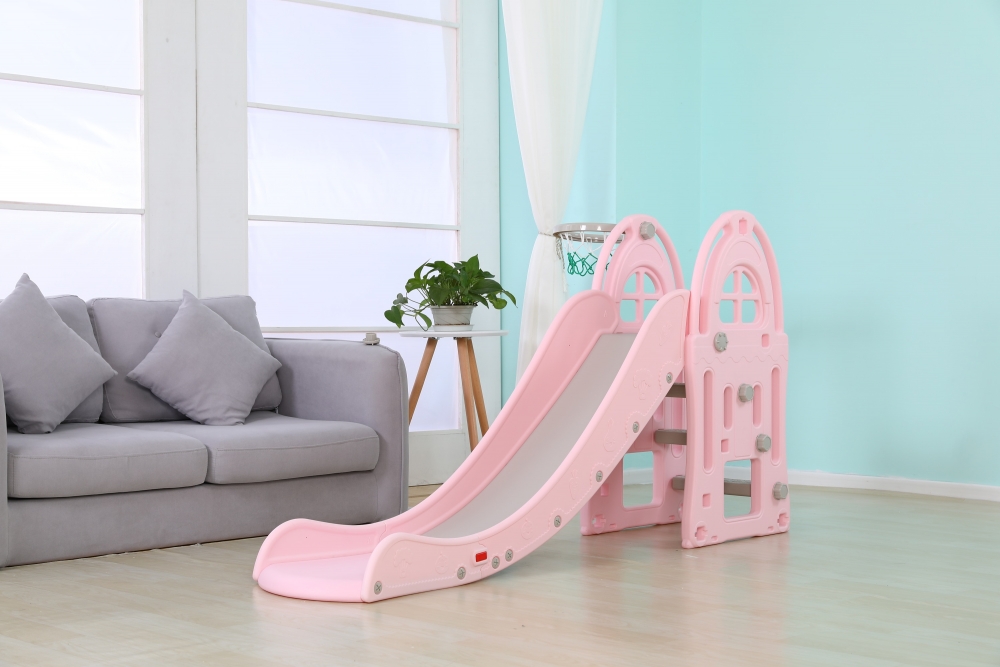 Tobogan pentru copii cu cos de baschet Nichiduta Garden Happy Slide Pink - 1 | YEO