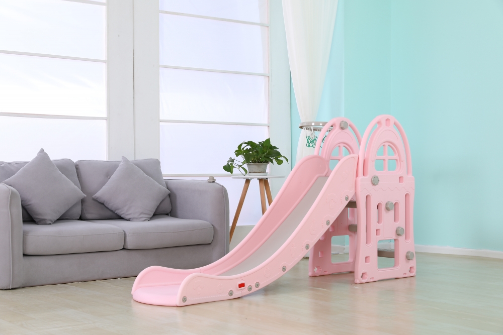 Tobogan pentru copii cu cos de baschet Nichiduta Garden Happy Slide Pink - 2 | YEO