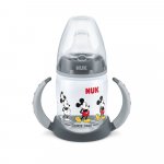 Biberon Nuk First Choice 150ml cu toarte si adaptor din silicon Mickey gri 6 luni+