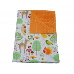Paturica bebelusi Ingrids Fabrics bumbac plush minky dots Prietenii padurii orange 75x95 cm