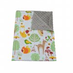 Paturica bebelusi Ingrids Fabrics bumbac plush minky dots Prietenii padurii sand 75x95 cm