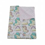 Paturica bebelusi Ingrids Fabrics bumbac plush minky dots Unicorni alb roz 75x95 cm