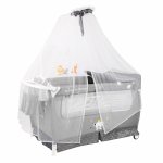 Patut pliabil Sleep n Dream Rocker cu baldachin, 2 nivele si accesorii Grey Bear