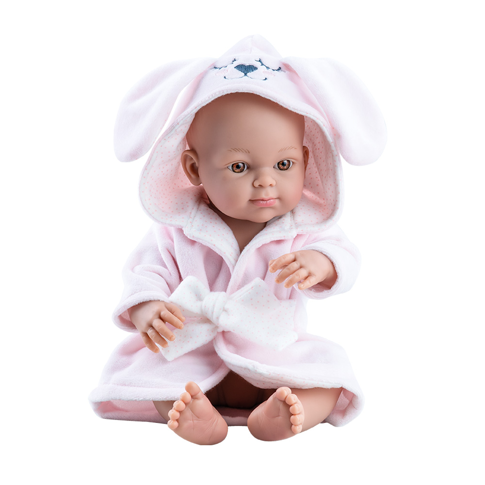 Bebelus fetita cu halat de baie catelus Mini Pikolin Paola Reina