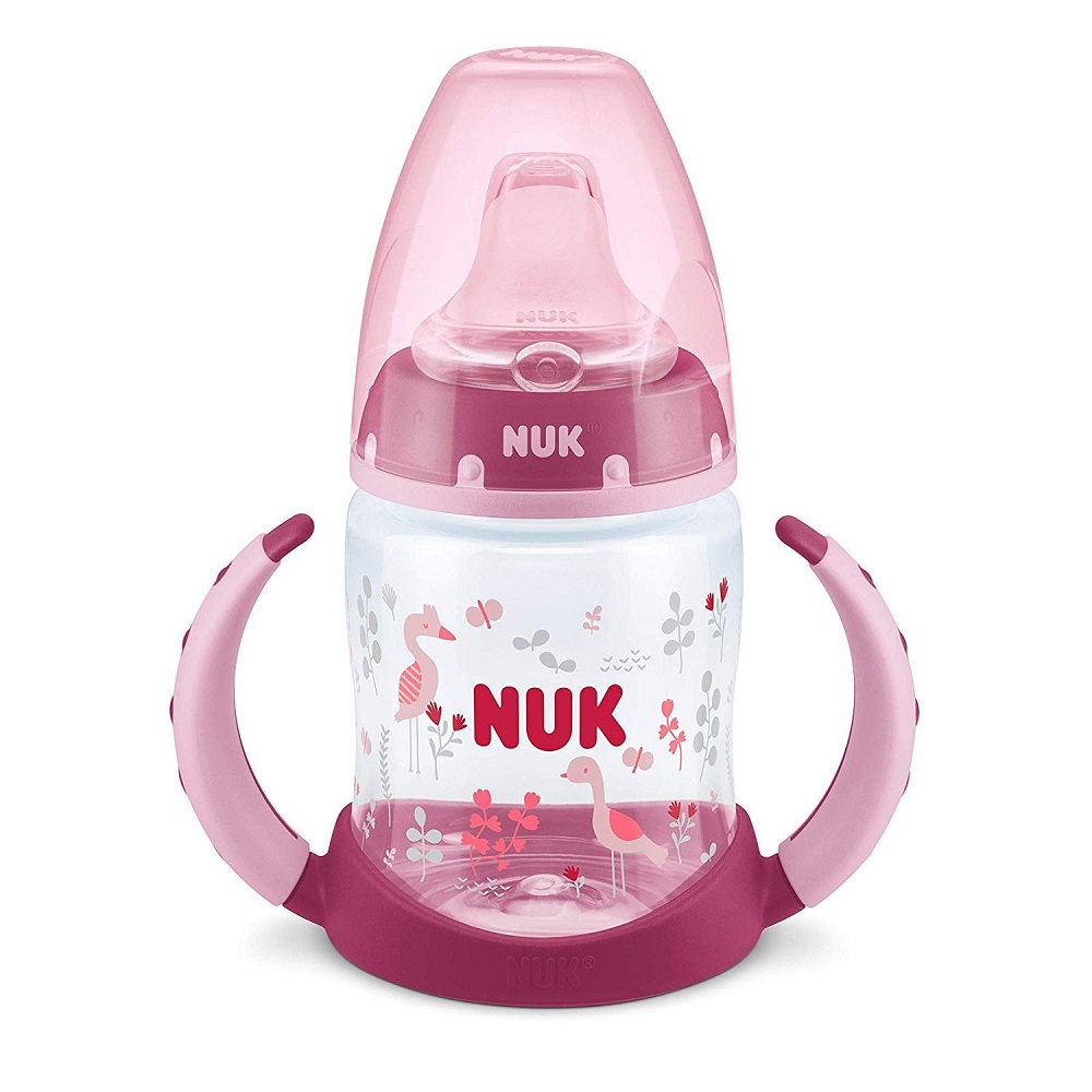 Biberon Nuk First Choice 150ml cu toarte si adaptor din silicon roz 6 luni+ 150ml