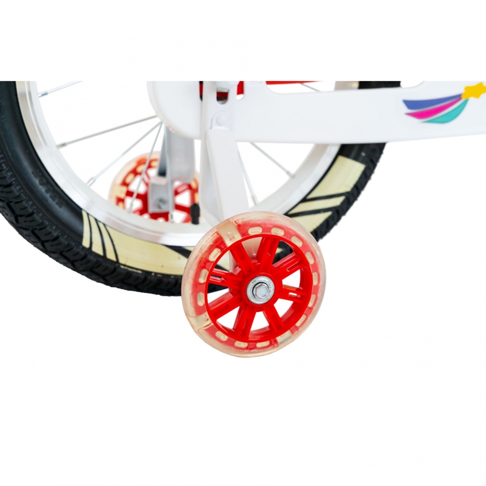 Bicicleta fete Rich Baby R1808A 18 inch C-Brake otel cu cosulet si roti ajutatoare cu led 5-7 ani rosualb - 2