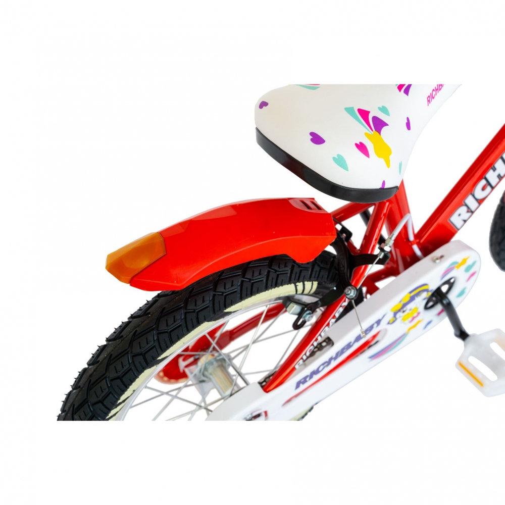 Bicicleta fete Rich Baby R1808A 18 inch C-Brake otel cu cosulet si roti ajutatoare cu led 5-7 ani rosualb - 3