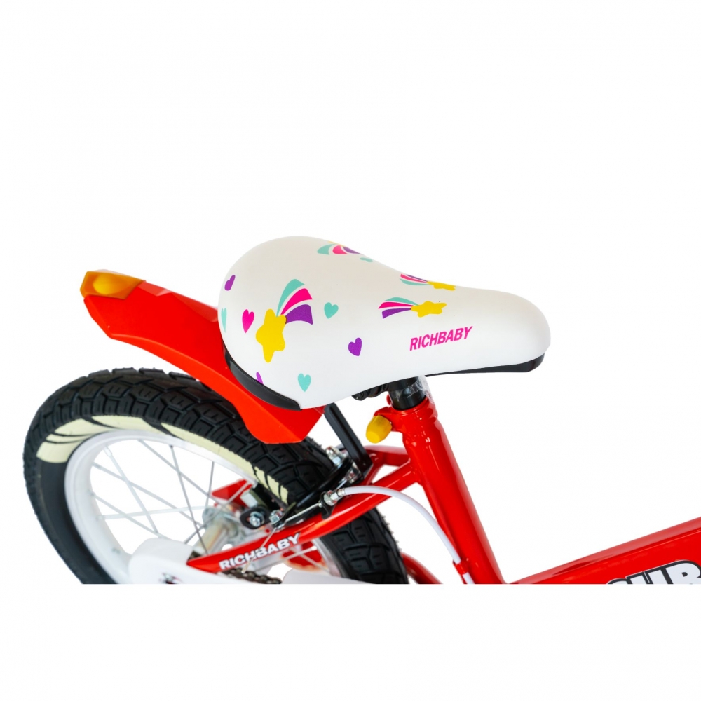 Bicicleta fete Rich Baby R1808A 18 inch C-Brake otel cu cosulet si roti ajutatoare cu led 5-7 ani rosualb - 5