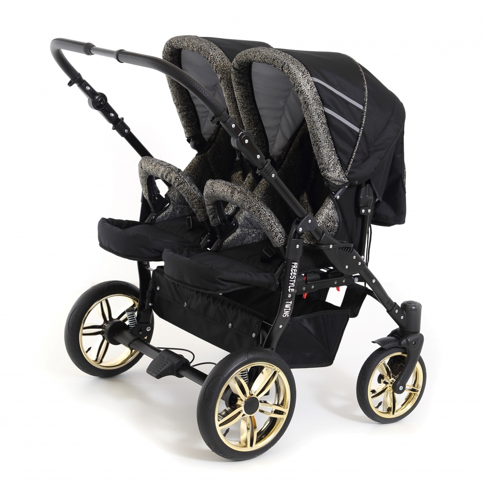 Carucior copii gemeni side by side 3 in 1 Pj Stroller Glitter Gold Triangle