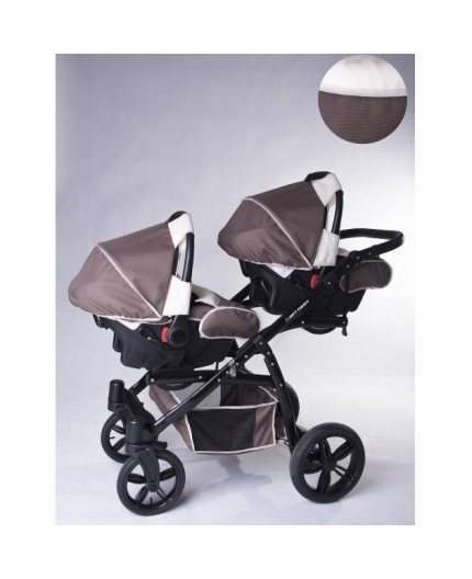 Carucior copii gemeni tandem 3 in 1 Pj Stroller Lux Brown - 3