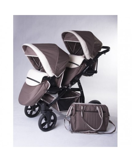 Carucior copii gemeni tandem 3 in 1 Pj Stroller Lux Brown - 4