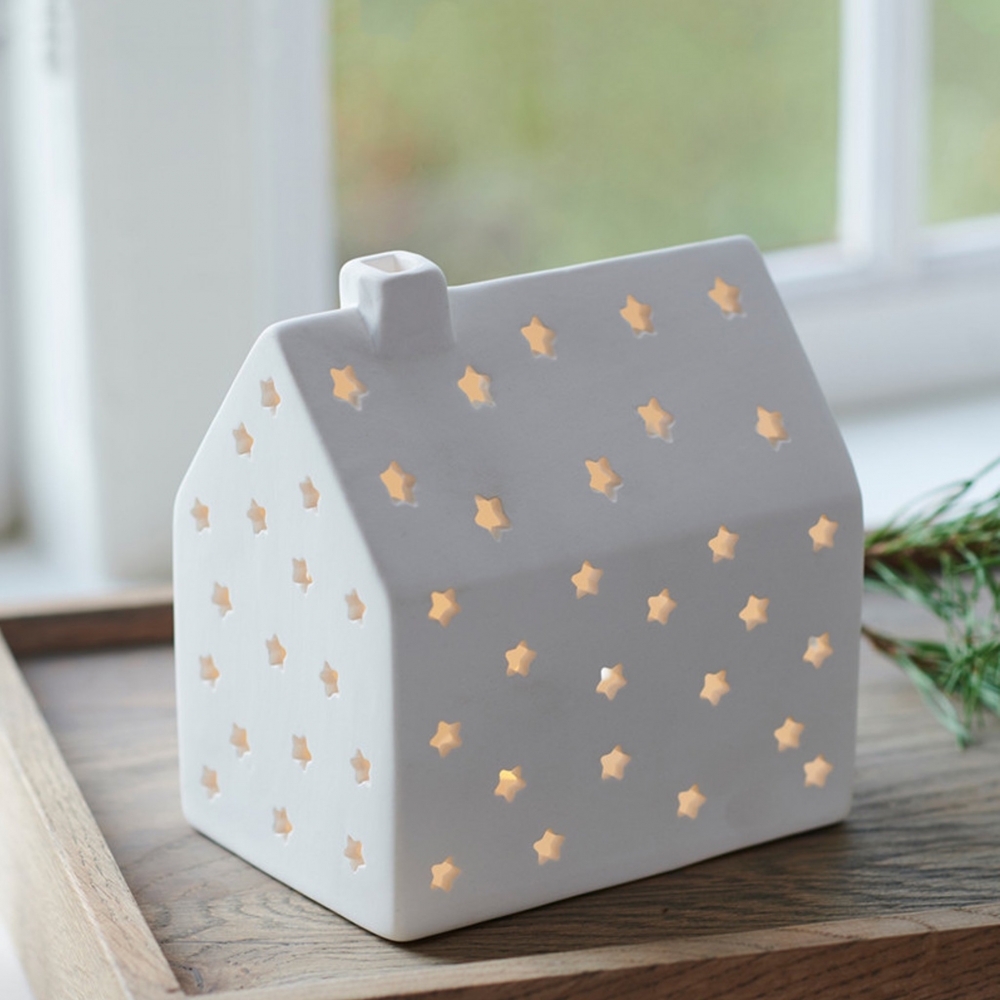 Decoratiune ceramica mare janet house led alb mat