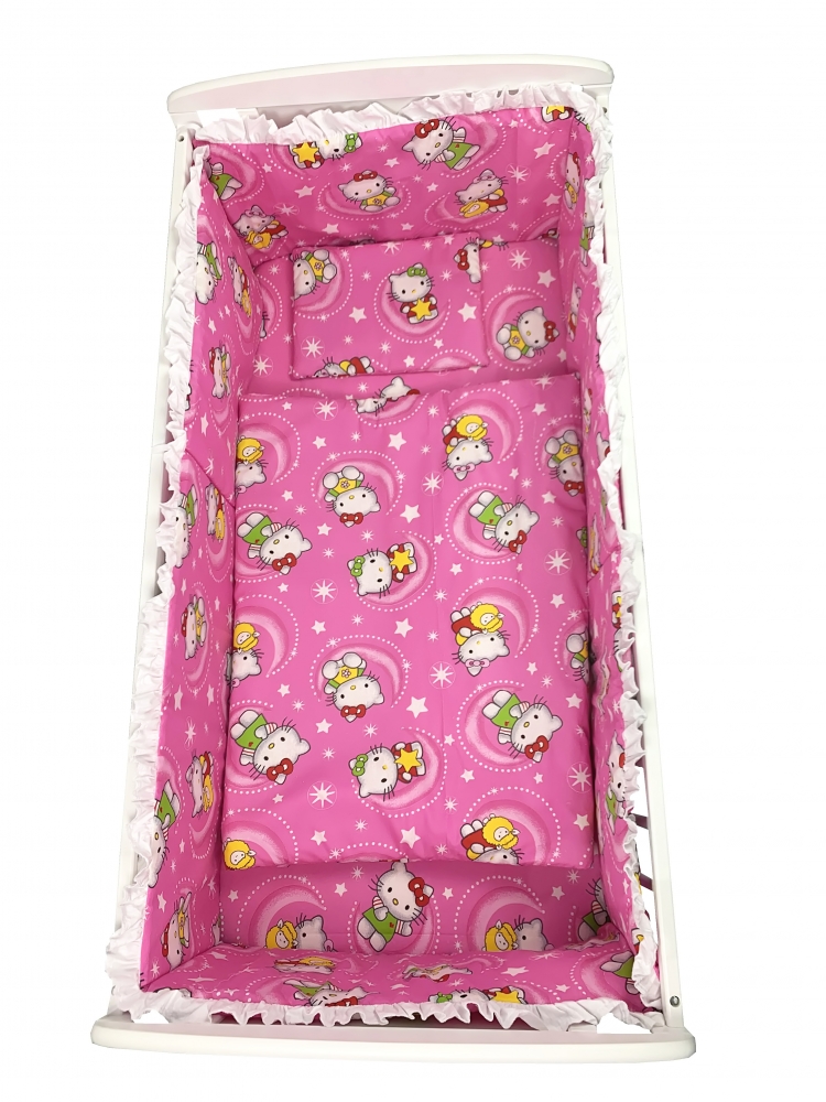 Lenjerie patut cu 5 piese Hello Kitty roz 120x60 cm