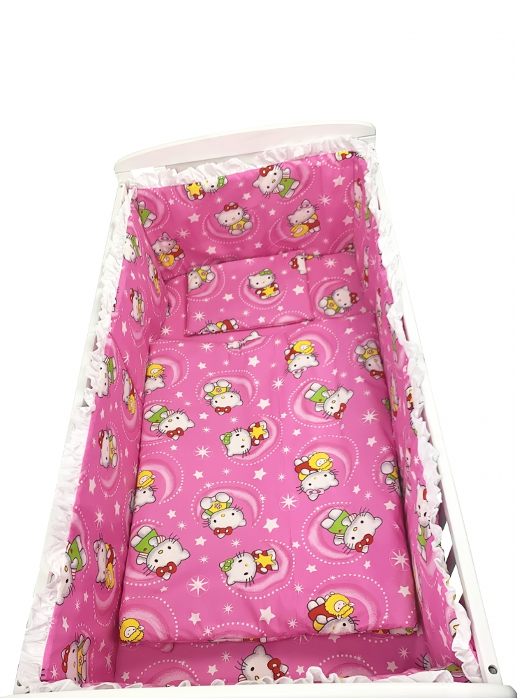 Lenjerie patut cu 5 piese Croitoria Noastra Hello Kitty roz 140×70 cm 140x70 imagine noua responsabilitatesociala.ro