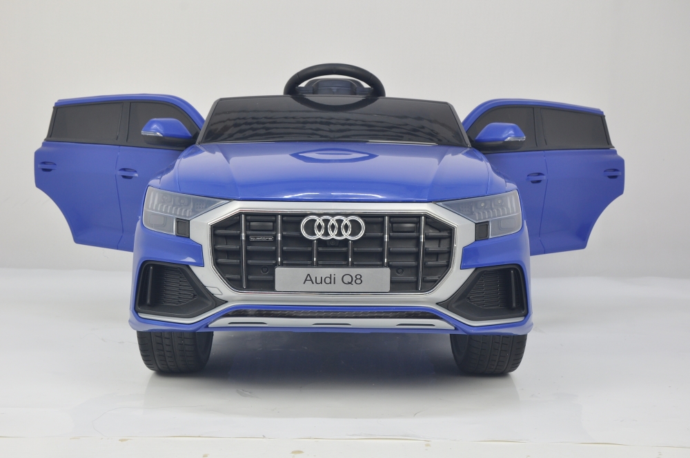 Masinuta electrica cu scaun de piele si roti din cauciuc EVA Audi Q8 Blue - 2
