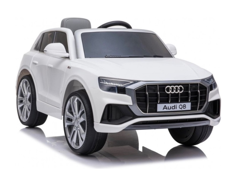 Masinuta electrica cu scaun de piele si roti din cauciuc EVA Audi Q8 White - 4