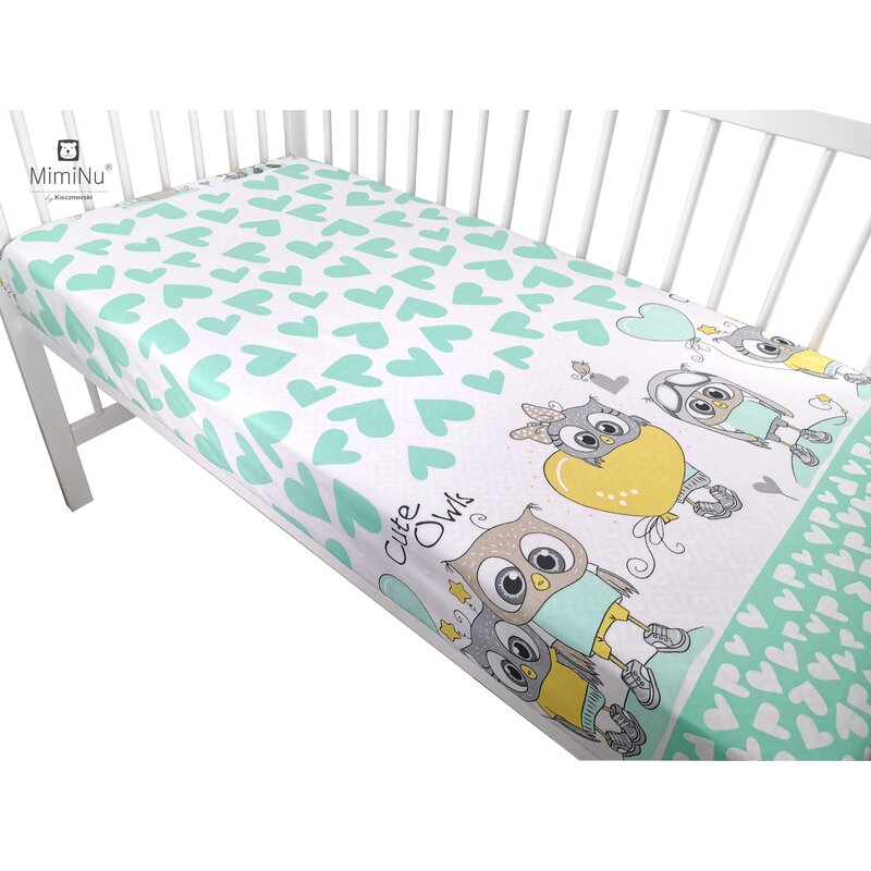 Cearceaf cu elastic 120x60 cm cute owls mint miminu