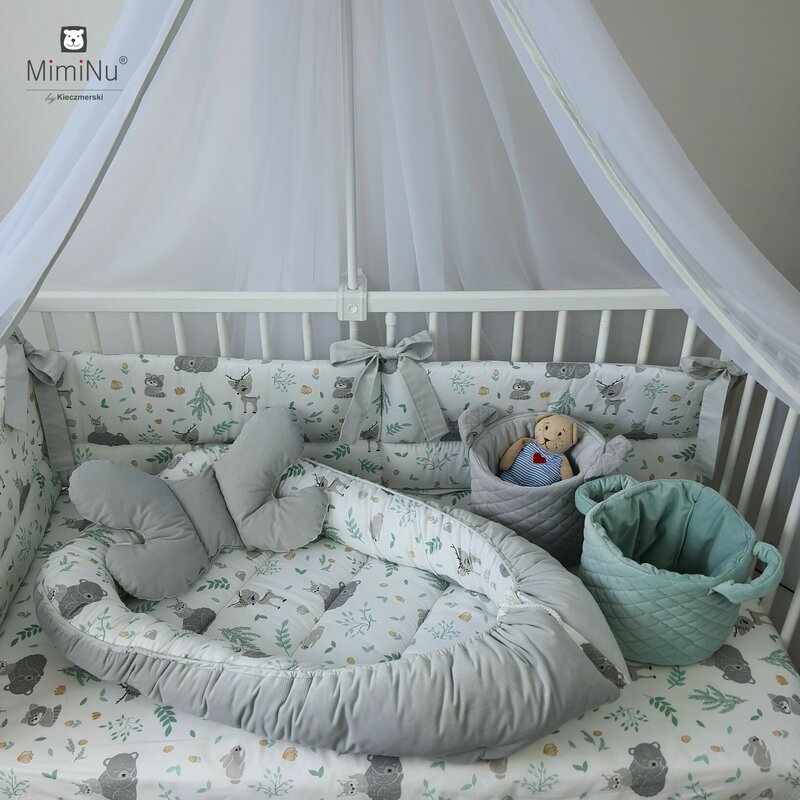Set 4 in 1 Cosulet bebelus Baby Cocoon 90x50 cm Forest friends GreyMint - 4