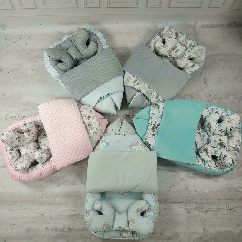 Set 4 in 1 Cosulet bebelus Baby Cocoon 90x50 cm Forest friends GreyMint - 5